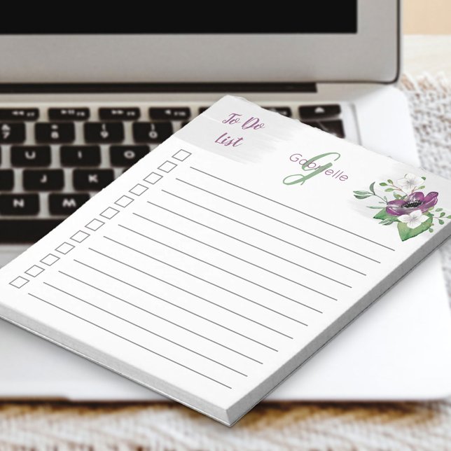 Mit Monogramm, Lila Aquarellblume aufzulisten Notizblock (Von Creator hochgeladen)