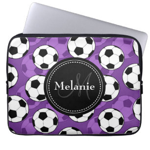 Mit Monogramm Lila Black Soccer Ball-Muster Laptopschutzhülle