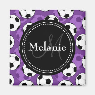 Mit Monogramm Lila Black Soccer Ball-Muster Magnet