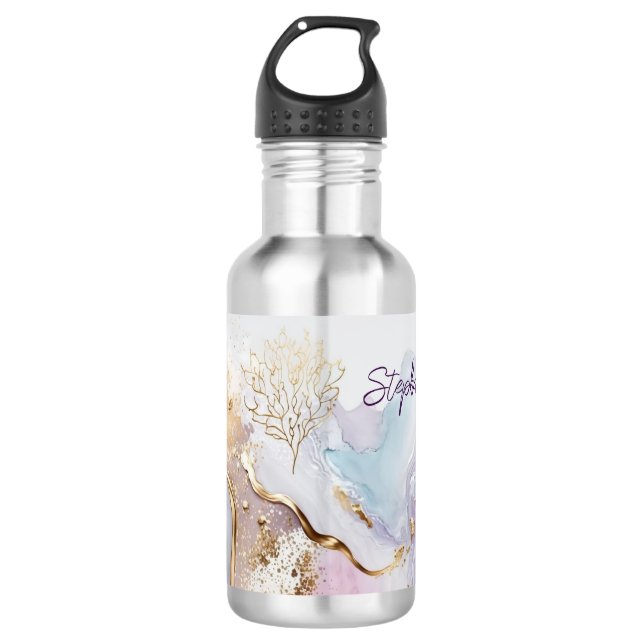 Mit Monogramm Lila Blue Gold Wash Edelstahlflasche (Vorderseite)