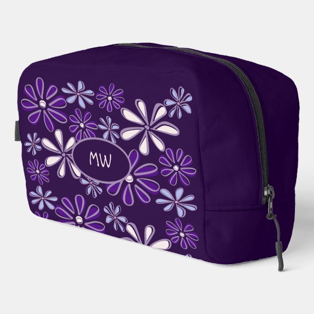Mit Monogramm Lila Blume Doodle-Muster Waschbeutel (Rechte Ecke)