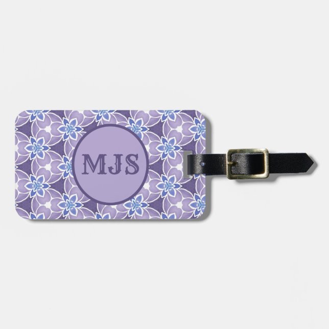 Mit Monogramm Lila Blumenmuster Gepäckanhänger (Vorderseite horizontal)