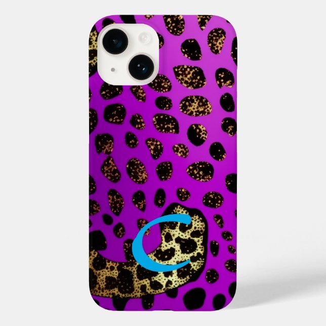 Mit Monogramm Lila Cheetah Leopard Glitzer Case-Mate iPhone Hülle (Rückseite)