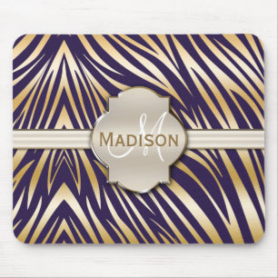 Mit Monogramm Lila Gold Zebra-Druckmuster Mousepad