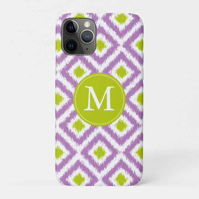 Mit Monogramm Lila Green Diamond Ikat-Muster Case-Mate iPhone Hülle (Rückseite)