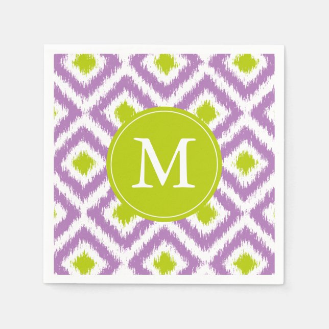 Mit Monogramm Lila Green Ikat-Muster Serviette (Vorderseite)
