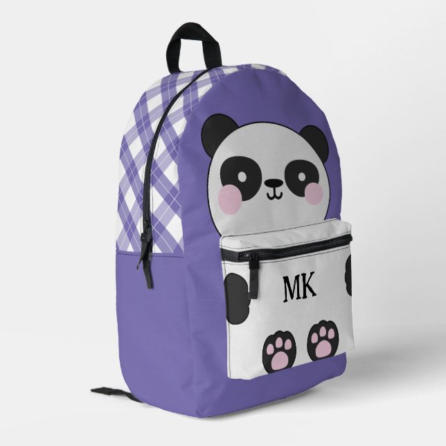 Mit Monogramm Lila Niedliche Panda-Kinder Bedruckter Rucksack (Rückseitige Ecke links)