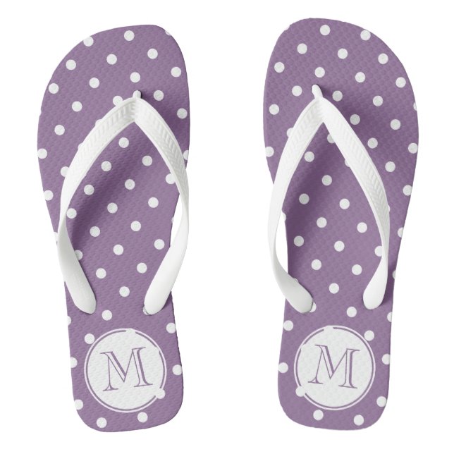 Mit Monogramm Lila Polka Dots Flip Flops (Fußbett)