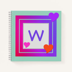 Mit Monogramm Lila rosa Orangenröte Herzen auf Aqu Notizbuch