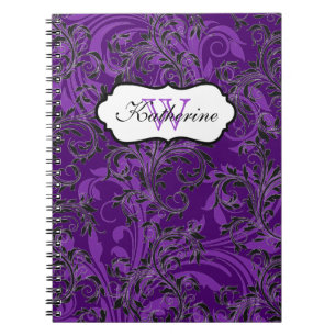 Mit Monogramm Lila Schwarz-weiß-ScrollNotebook Notizblock