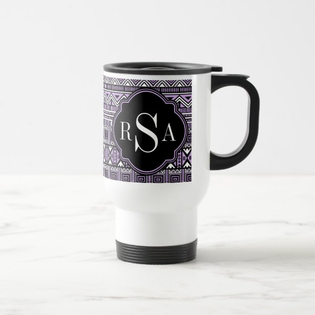 Mit Monogramm Lila Schwarzes Stammmuster Reisebecher (Rechts)