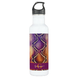 Mit Monogramm Lila und goldene Schlangenhaut Edelstahlflasche