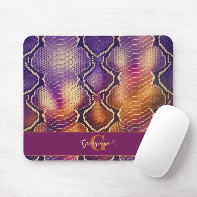 Mit Monogramm Lila und goldene Schlangenhaut Mousepad (Mit Mouse)