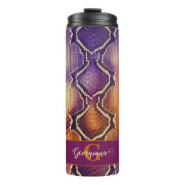 Mit Monogramm Lila und goldene Schlangenhaut Thermosbecher