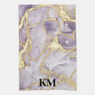 Mit Monogramm lila- und Goldfarben-Marmor Geschirrtuch