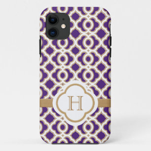 Mit Monogramm Lila und Goldmarokkaner iPhone 11 Hülle