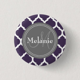 Mit Monogramm Lila und graue Folie Button