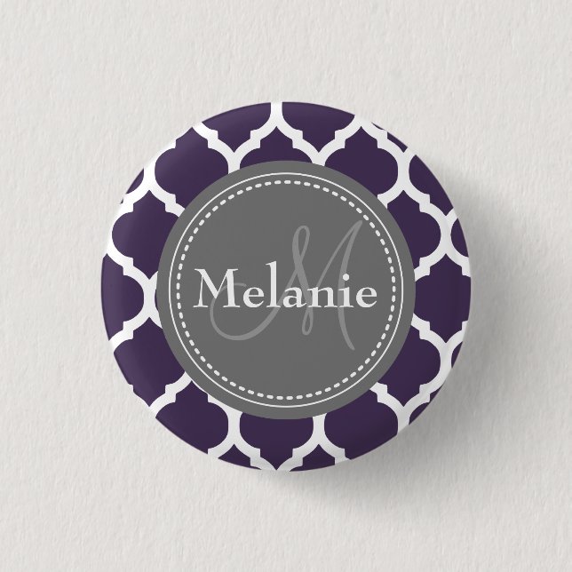 Mit Monogramm Lila und graue Folie Button (Vorderseite)