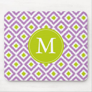 Mit Monogramm Lila und grünes Ikat-Muster Mousepad