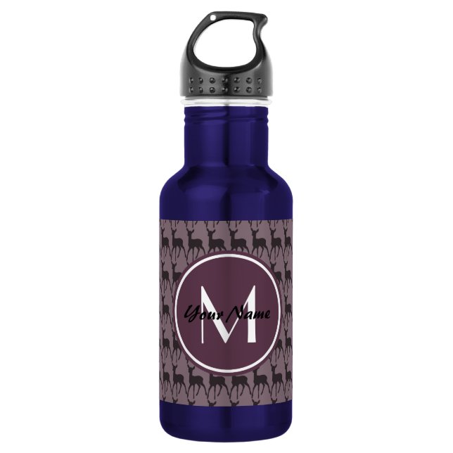 Mit Monogramm Lila Violet Hirsch Personalisiert |  Edelstahlflasche (Vorderseite)