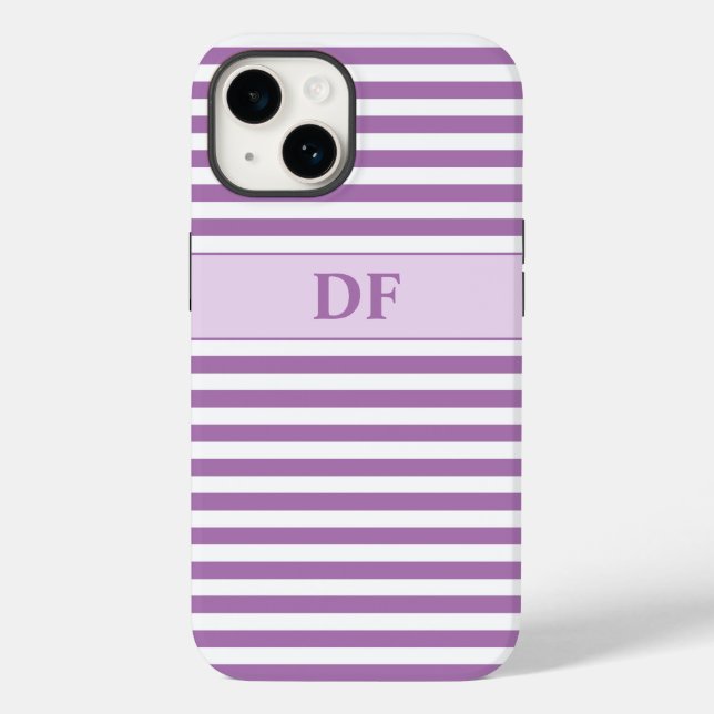 Mit Monogramm Lila/weiße Streifen Case-Mate iPhone Hülle (Rückseite)