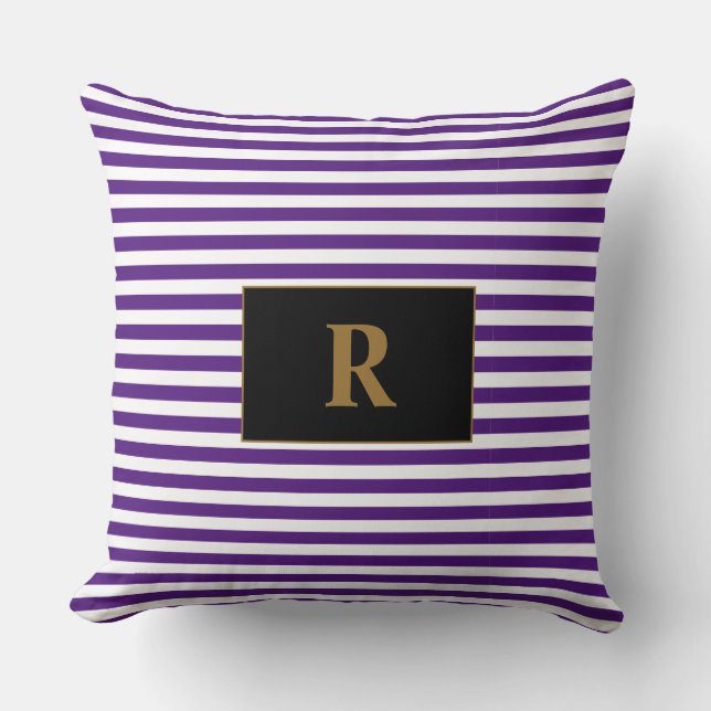 Mit Monogramm Lila/weiße Streifen Kissen (Vorderseite)