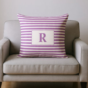 Mit Monogramm Lila/weiße Streifen Kissen