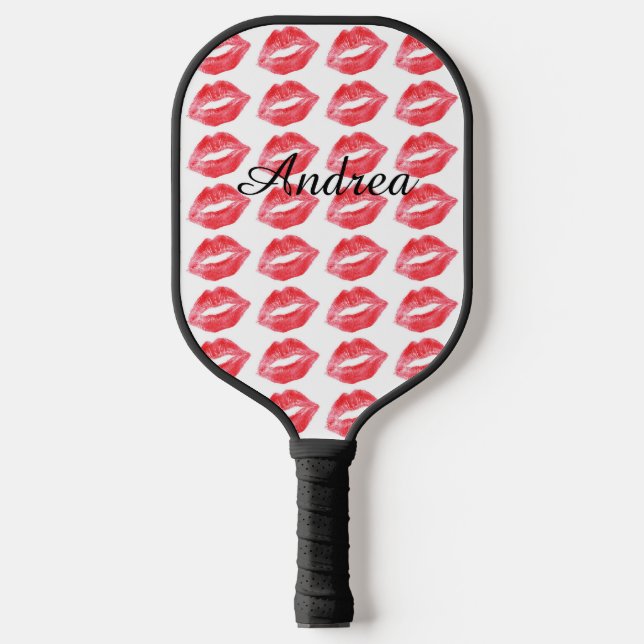 Mit Monogramm Lipstick-Küsse Pickleball Schläger (Vorderseite)