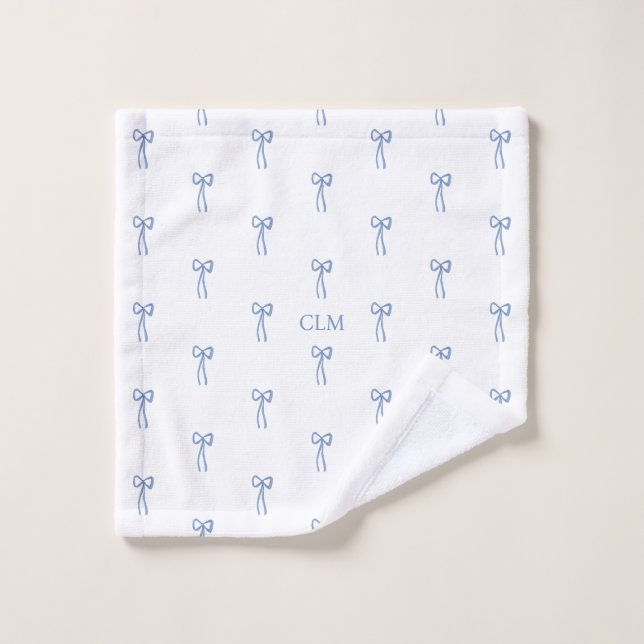 Mit Monogramm Little Bow Blue Badhandtuch Set (Waschlappen)
