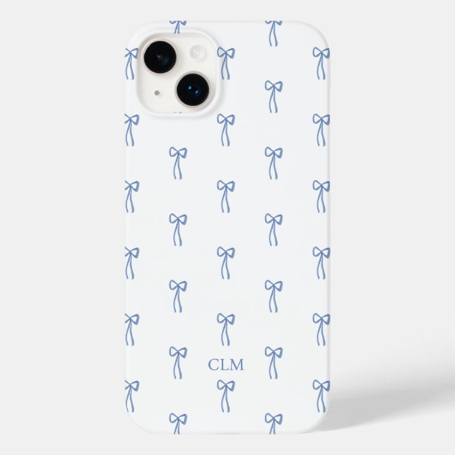 Mit Monogramm Little Bow Blue Case-Mate iPhone Hülle (Rückseite)