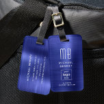 Mit Monogramm Logo Navy Blue Brushmetall Gepäckanhänger<br><div class="desc">Mit Monogramm Logo Navy Blue Brushed Metal Gepäckmarke. Personalisieren Sie es mit Ihren Daten und Ihrem Firmenlogo.</div>