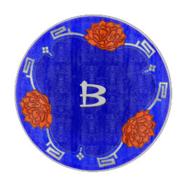 Mit Monogramm Lotus Blossom - Blau, Rot, Silber Schneidebrett