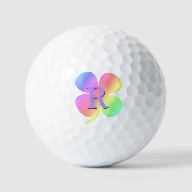 Mit Monogramm Lucky Four Leaf Clolies Golfball (Vorderseite)