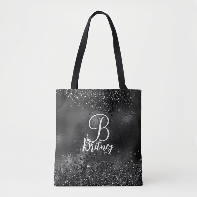 Mit Monogramm Luxus Black Glamour Glitzer Muster (Vorderseite)