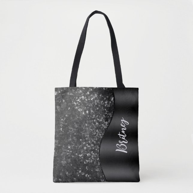 Mit Monogramm Luxus Black Glamour Glitzer Muster (Vorderseite)
