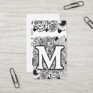 Mit Monogramm M Floral Black and White Company Log Visitenkarte