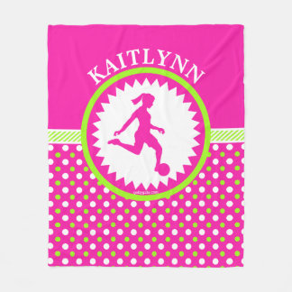 Mit Monogramm Mädchen-Fußball-Rosa - grüne Fleecedecke
