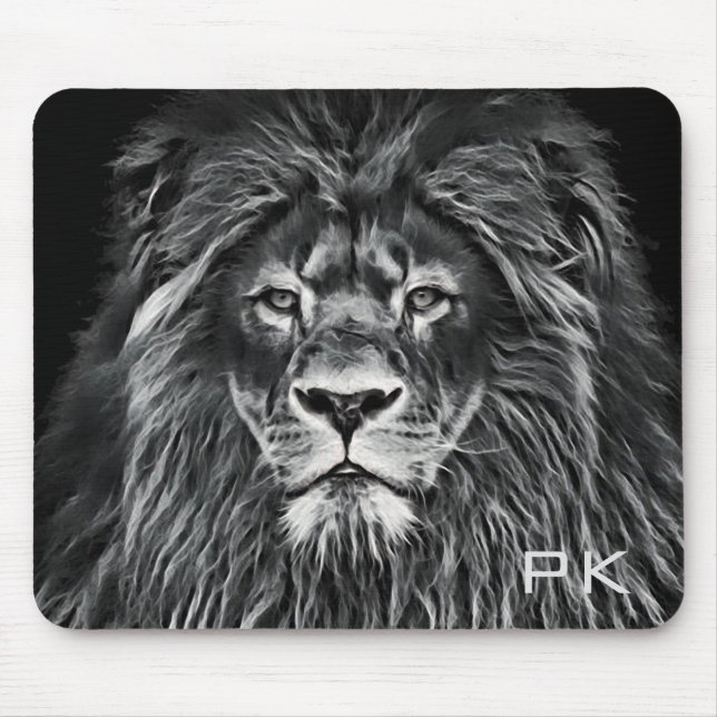 Mit Monogramm Majestic Gray Lion Mousepad (Vorne)