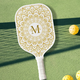 Mit Monogramm Mandala Girly White und Gold Pickleball Schläger