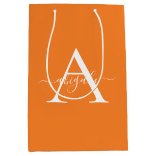 Mit Monogramm Mandarine Orange Minimalistisches Mittlere Geschenktüte