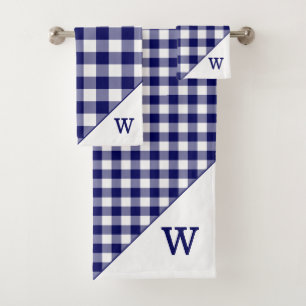 Mit Monogramm Marine-Blau-weißer Büffel-karierte Badhandtuch Set
