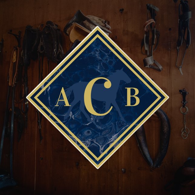 Mit Monogramm marmorierte Marine + Gold Horse Tack Aufkleber (Von Creator hochgeladen)