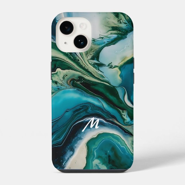Mit Monogramm Marmorresin-Design iPhone Hülle (Rückseite)