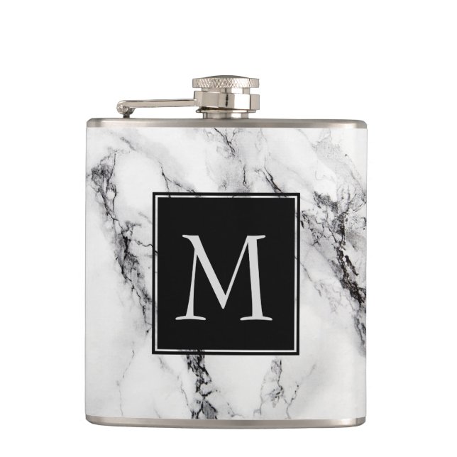 Mit Monogramm Marmorsteinmuster Flachmann (Vorderseite)