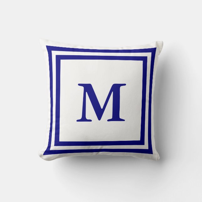 Mit Monogramm Marsch Blau und Weiß Kissen (Vorderseite)