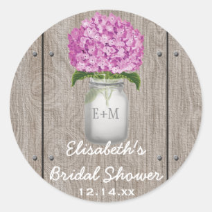 Mit Monogramm Mason Jar Plum Hydrangea Brautparty Runder Aufkleber