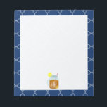 Mit Monogramm Mason Jar Sweet Tee - Navy Quarto Notizblock<br><div class="desc">Ein Geschenk,  das eine Illustration eines Maurerkirsches aus süßem Tee und Zitronenkeilen enthält. Personalisieren Sie Ihre Monografie. Hintergrund ist marineblau vierblättriges Muster.</div>