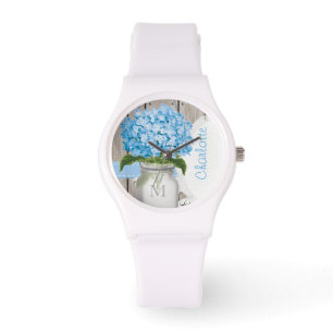 Mit Monogramm Maurer-Glas-BlauHydrangea Armbanduhr