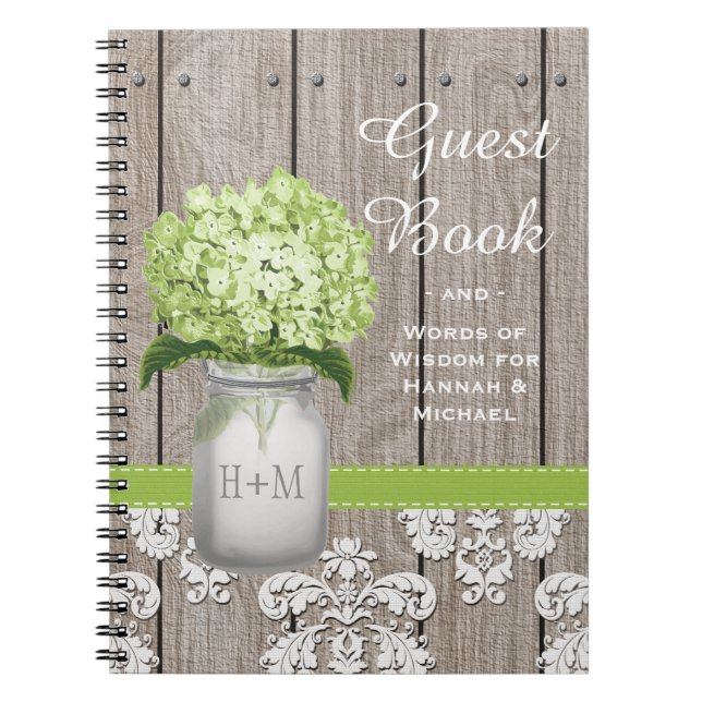 Mit Monogramm Maurer-Glas-Grünhydrangea-Gast-Buch Notizblock (Vorderseite)