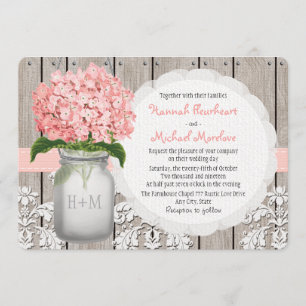Mit Monogramm Maurer-Glas-Rosahydrangea-Hochzeit Einladung